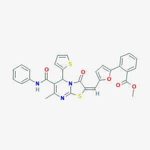 molecular formula C31H23N3O5S2 B306839 methyl 2-{5-[(6-(anilinocarbonyl)-7-methyl-3-oxo-5-(2-thienyl)-5H-[1,3]thiazolo[3,2-a]pyrimidin-2(3H)-ylidene)methyl]-2-furyl}benzoate 
