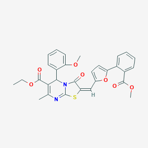 molecular formula C30H26N2O7S B306842 ethyl 2-({5-[2-(methoxycarbonyl)phenyl]-2-furyl}methylene)-5-(2-methoxyphenyl)-7-methyl-3-oxo-2,3-dihydro-5H-[1,3]thiazolo[3,2-a]pyrimidine-6-carboxylate 