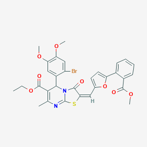 molecular formula C31H27BrN2O8S B306844 ethyl 5-(2-bromo-4,5-dimethoxyphenyl)-2-({5-[2-(methoxycarbonyl)phenyl]-2-furyl}methylene)-7-methyl-3-oxo-2,3-dihydro-5H-[1,3]thiazolo[3,2-a]pyrimidine-6-carboxylate 