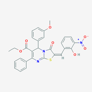 molecular formula C29H23N3O7S B306856 ethyl 2-{2-hydroxy-3-nitrobenzylidene}-5-(3-methoxyphenyl)-3-oxo-7-phenyl-2,3-dihydro-5H-[1,3]thiazolo[3,2-a]pyrimidine-6-carboxylate 