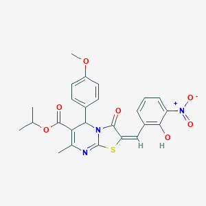 molecular formula C25H23N3O7S B306857 isopropyl 2-{2-hydroxy-3-nitrobenzylidene}-5-(4-methoxyphenyl)-7-methyl-3-oxo-2,3-dihydro-5H-[1,3]thiazolo[3,2-a]pyrimidine-6-carboxylate 