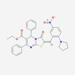 molecular formula C32H28N4O5S B306861 ethyl 2-[5-nitro-2-(1-pyrrolidinyl)benzylidene]-3-oxo-5,7-diphenyl-2,3-dihydro-5H-[1,3]thiazolo[3,2-a]pyrimidine-6-carboxylate 