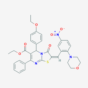 molecular formula C34H32N4O7S B306871 ethyl 5-(4-ethoxyphenyl)-2-[5-nitro-2-(4-morpholinyl)benzylidene]-3-oxo-7-phenyl-2,3-dihydro-5H-[1,3]thiazolo[3,2-a]pyrimidine-6-carboxylate 
