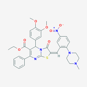 molecular formula C35H35N5O7S B306873 ethyl (2E)-5-(3,4-dimethoxyphenyl)-2-[2-(4-methylpiperazin-1-yl)-5-nitrobenzylidene]-3-oxo-7-phenyl-2,3-dihydro-5H-[1,3]thiazolo[3,2-a]pyrimidine-6-carboxylate 