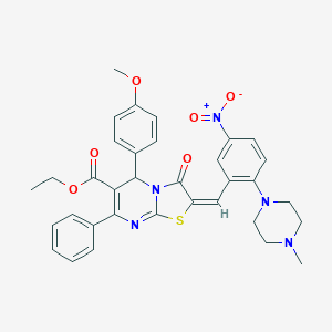 molecular formula C34H33N5O6S B306878 ethyl 2-[5-nitro-2-(4-methyl-1-piperazinyl)benzylidene]-5-(4-methoxyphenyl)-3-oxo-7-phenyl-2,3-dihydro-5H-[1,3]thiazolo[3,2-a]pyrimidine-6-carboxylate 