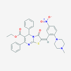 molecular formula C33H31N5O5S B306879 ethyl 2-[5-nitro-2-(4-methyl-1-piperazinyl)benzylidene]-3-oxo-5,7-diphenyl-2,3-dihydro-5H-[1,3]thiazolo[3,2-a]pyrimidine-6-carboxylate 