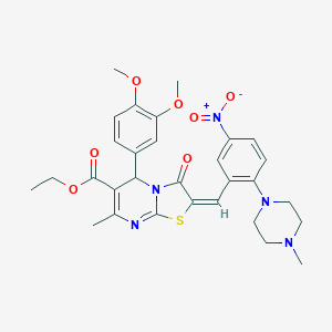 molecular formula C30H33N5O7S B306881 ethyl (2E)-5-(3,4-dimethoxyphenyl)-7-methyl-2-[2-(4-methylpiperazin-1-yl)-5-nitrobenzylidene]-3-oxo-2,3-dihydro-5H-[1,3]thiazolo[3,2-a]pyrimidine-6-carboxylate 