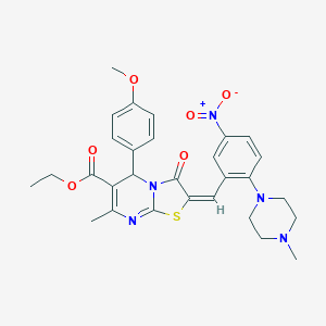 molecular formula C29H31N5O6S B306882 ethyl (2E)-5-(4-methoxyphenyl)-7-methyl-2-[2-(4-methylpiperazin-1-yl)-5-nitrobenzylidene]-3-oxo-2,3-dihydro-5H-[1,3]thiazolo[3,2-a]pyrimidine-6-carboxylate 