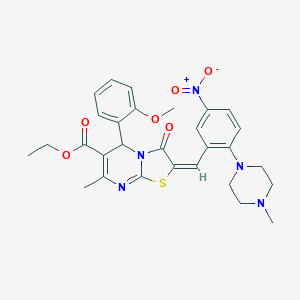 molecular formula C29H31N5O6S B306885 ethyl 2-[5-nitro-2-(4-methyl-1-piperazinyl)benzylidene]-5-(2-methoxyphenyl)-7-methyl-3-oxo-2,3-dihydro-5H-[1,3]thiazolo[3,2-a]pyrimidine-6-carboxylate 