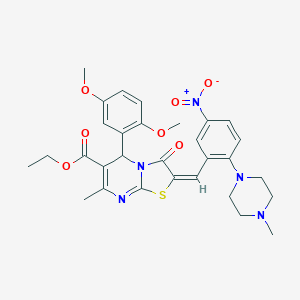 molecular formula C30H33N5O7S B306888 ethyl (2E)-5-(2,5-dimethoxyphenyl)-7-methyl-2-[2-(4-methylpiperazin-1-yl)-5-nitrobenzylidene]-3-oxo-2,3-dihydro-5H-[1,3]thiazolo[3,2-a]pyrimidine-6-carboxylate 
