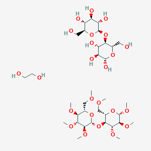 molecular formula C34H66O24 B3068884 乙烷-1,2-二醇；(2S,3R,4R,5S,6R)-2-(羟甲基)-6-[(2S,3R,4S,5S,6S)-4,5,6-三羟基-2-(羟甲基)氧杂-3-基]氧杂环-3,4,5-三醇；(2S,3S,4R,5S,6S)-2,3,4-三甲氧基-6-(甲氧基甲基)-5-[(2R,3S,4R,5S,6S)-3,4,5-三甲氧基-6-(甲氧基甲基)氧杂-2-基]氧杂环 CAS No. 9032-42-2