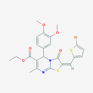 molecular formula C23H21BrN2O5S2 B306900 ethyl 2-[(5-bromo-2-thienyl)methylene]-5-(3,4-dimethoxyphenyl)-7-methyl-3-oxo-2,3-dihydro-5H-[1,3]thiazolo[3,2-a]pyrimidine-6-carboxylate 