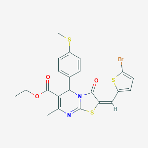 molecular formula C22H19BrN2O3S3 B306901 ethyl 2-[(5-bromo-2-thienyl)methylene]-7-methyl-5-[4-(methylsulfanyl)phenyl]-3-oxo-2,3-dihydro-5H-[1,3]thiazolo[3,2-a]pyrimidine-6-carboxylate 