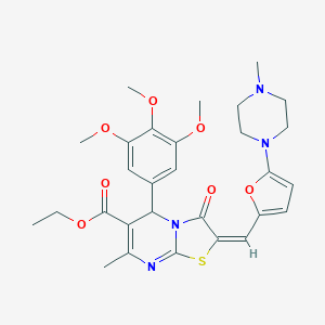 molecular formula C29H34N4O7S B306904 ethyl 7-methyl-2-{[5-(4-methyl-1-piperazinyl)-2-furyl]methylene}-3-oxo-5-(3,4,5-trimethoxyphenyl)-2,3-dihydro-5H-[1,3]thiazolo[3,2-a]pyrimidine-6-carboxylate 