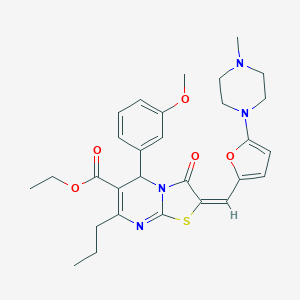 molecular formula C29H34N4O5S B306906 ethyl 5-(3-methoxyphenyl)-2-{[5-(4-methyl-1-piperazinyl)-2-furyl]methylene}-3-oxo-7-propyl-2,3-dihydro-5H-[1,3]thiazolo[3,2-a]pyrimidine-6-carboxylate 