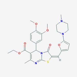 molecular formula C28H32N4O6S B306910 ethyl (2E)-5-(3,4-dimethoxyphenyl)-7-methyl-2-{[5-(4-methylpiperazin-1-yl)-2-furyl]methylene}-3-oxo-2,3-dihydro-5H-[1,3]thiazolo[3,2-a]pyrimidine-6-carboxylate 