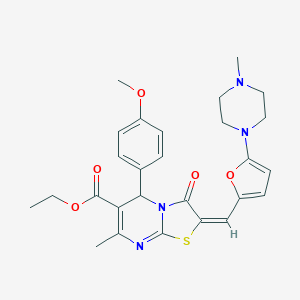 molecular formula C27H30N4O5S B306911 ethyl 5-(4-methoxyphenyl)-7-methyl-2-{[5-(4-methyl-1-piperazinyl)-2-furyl]methylene}-3-oxo-2,3-dihydro-5H-[1,3]thiazolo[3,2-a]pyrimidine-6-carboxylate 