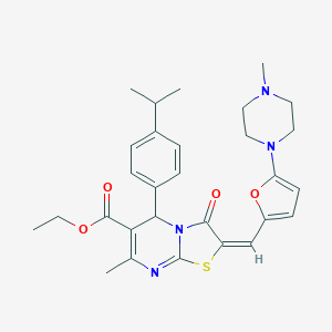 molecular formula C29H34N4O4S B306915 ethyl 5-(4-isopropylphenyl)-7-methyl-2-{[5-(4-methyl-1-piperazinyl)-2-furyl]methylene}-3-oxo-2,3-dihydro-5H-[1,3]thiazolo[3,2-a]pyrimidine-6-carboxylate 