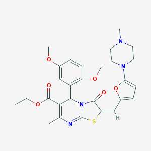 molecular formula C28H32N4O6S B306916 ethyl 5-(2,5-dimethoxyphenyl)-7-methyl-2-{[5-(4-methyl-1-piperazinyl)-2-furyl]methylene}-3-oxo-2,3-dihydro-5H-[1,3]thiazolo[3,2-a]pyrimidine-6-carboxylate 