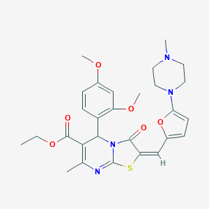 molecular formula C28H32N4O6S B306917 ethyl 5-(2,4-dimethoxyphenyl)-7-methyl-2-{[5-(4-methyl-1-piperazinyl)-2-furyl]methylene}-3-oxo-2,3-dihydro-5H-[1,3]thiazolo[3,2-a]pyrimidine-6-carboxylate 