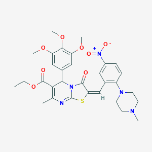 molecular formula C31H35N5O8S B306919 ethyl 2-[5-nitro-2-(4-methyl-1-piperazinyl)benzylidene]-7-methyl-3-oxo-5-(3,4,5-trimethoxyphenyl)-2,3-dihydro-5H-[1,3]thiazolo[3,2-a]pyrimidine-6-carboxylate 