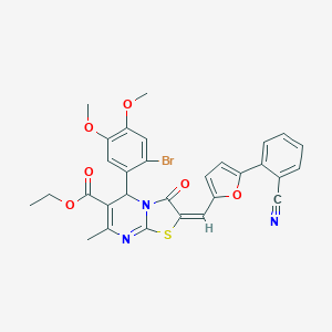 molecular formula C30H24BrN3O6S B306921 ethyl 5-(2-bromo-4,5-dimethoxyphenyl)-2-{[5-(2-cyanophenyl)-2-furyl]methylene}-7-methyl-3-oxo-2,3-dihydro-5H-[1,3]thiazolo[3,2-a]pyrimidine-6-carboxylate 