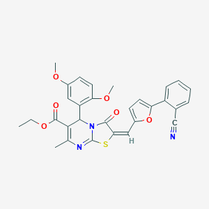 molecular formula C30H25N3O6S B306922 ethyl 2-{[5-(2-cyanophenyl)-2-furyl]methylene}-5-(2,5-dimethoxyphenyl)-7-methyl-3-oxo-2,3-dihydro-5H-[1,3]thiazolo[3,2-a]pyrimidine-6-carboxylate 