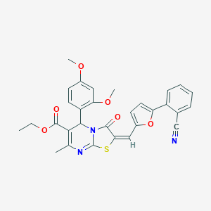 molecular formula C30H25N3O6S B306923 ethyl 2-{[5-(2-cyanophenyl)-2-furyl]methylene}-5-(2,4-dimethoxyphenyl)-7-methyl-3-oxo-2,3-dihydro-5H-[1,3]thiazolo[3,2-a]pyrimidine-6-carboxylate 