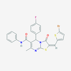 molecular formula C25H17BrFN3O2S2 B306925 2-[(5-bromo-2-thienyl)methylene]-5-(4-fluorophenyl)-7-methyl-3-oxo-N-phenyl-2,3-dihydro-5H-[1,3]thiazolo[3,2-a]pyrimidine-6-carboxamide 