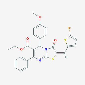 molecular formula C27H21BrN2O4S2 B306926 ethyl 2-[(5-bromo-2-thienyl)methylene]-5-(4-methoxyphenyl)-3-oxo-7-phenyl-2,3-dihydro-5H-[1,3]thiazolo[3,2-a]pyrimidine-6-carboxylate 