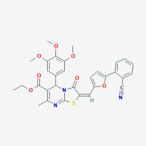 molecular formula C31H27N3O7S B306928 ethyl 2-{[5-(2-cyanophenyl)-2-furyl]methylene}-7-methyl-3-oxo-5-(3,4,5-trimethoxyphenyl)-2,3-dihydro-5H-[1,3]thiazolo[3,2-a]pyrimidine-6-carboxylate 