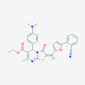 ethyl 2-{[5-(2-cyanophenyl)-2-furyl]methylene}-5-[4-(dimethylamino)phenyl]-7-methyl-3-oxo-2,3-dihydro-5H-[1,3]thiazolo[3,2-a]pyrimidine-6-carboxylate