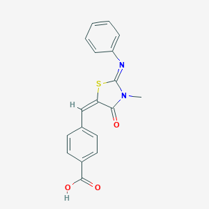 molecular formula C18H14N2O3S B306940 4-{(E)-[(2E)-3-methyl-4-oxo-2-(phenylimino)-1,3-thiazolidin-5-ylidene]methyl}benzoic acid 