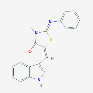 molecular formula C20H17N3OS B306941 (5E)-3-methyl-5-[(2-methyl-1H-indol-3-yl)methylidene]-2-phenylimino-1,3-thiazolidin-4-one 