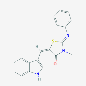 molecular formula C19H15N3OS B306943 (5E)-5-(1H-indol-3-ylmethylidene)-3-methyl-2-phenylimino-1,3-thiazolidin-4-one 
