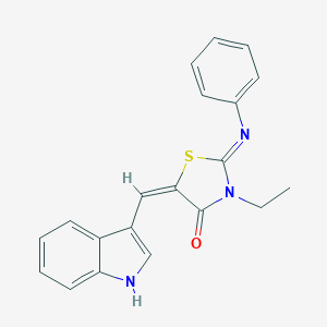 molecular formula C20H17N3OS B306944 (5E)-3-ethyl-5-(1H-indol-3-ylmethylidene)-2-phenylimino-1,3-thiazolidin-4-one 