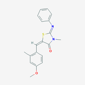molecular formula C19H18N2O2S B306946 5-(4-Methoxy-2-methylbenzylidene)-3-methyl-2-(phenylimino)-1,3-thiazolidin-4-one 