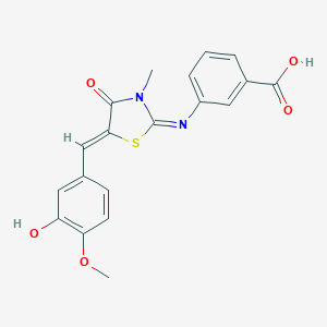 3-{[(2E,5Z)-5-(3-hydroxy-4-methoxybenzylidene)-3-methyl-4-oxo-1,3-thiazolidin-2-ylidene]amino}benzoic acid
