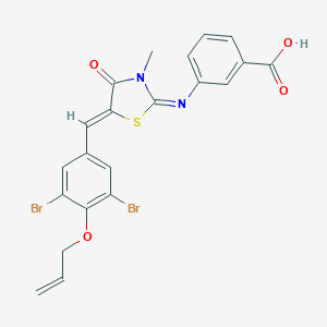 molecular formula C21H16Br2N2O4S B306954 3-({5-[4-(Allyloxy)-3,5-dibromobenzylidene]-3-methyl-4-oxo-1,3-thiazolidin-2-ylidene}amino)benzoic acid 