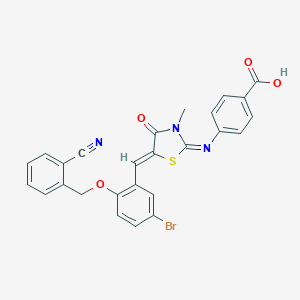 molecular formula C26H18BrN3O4S B306963 4-[(5-{5-Bromo-2-[(2-cyanobenzyl)oxy]benzylidene}-3-methyl-4-oxo-1,3-thiazolidin-2-ylidene)amino]benzoic acid 