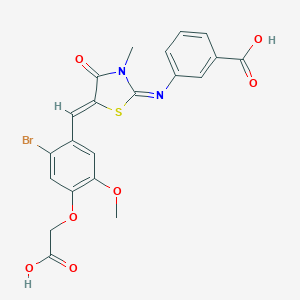 molecular formula C21H17BrN2O7S B306966 3-({5-[2-Bromo-4-(carboxymethoxy)-5-methoxybenzylidene]-3-methyl-4-oxo-1,3-thiazolidin-2-ylidene}amino)benzoic acid 