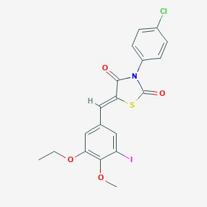 molecular formula C19H15ClINO4S B306967 3-(4-Chlorophenyl)-5-(3-ethoxy-5-iodo-4-methoxybenzylidene)-1,3-thiazolidine-2,4-dione 