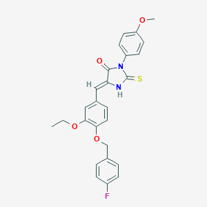 molecular formula C26H23FN2O4S B306969 5-{3-Ethoxy-4-[(4-fluorobenzyl)oxy]benzylidene}-3-(4-methoxyphenyl)-2-thioxo-4-imidazolidinone 