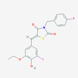 molecular formula C19H15FINO4S B306974 5-(3-Ethoxy-4-hydroxy-5-iodobenzylidene)-3-(4-fluorobenzyl)-1,3-thiazolidine-2,4-dione 