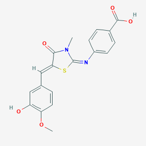 4-{[(2E,5Z)-5-(3-hydroxy-4-methoxybenzylidene)-3-methyl-4-oxo-1,3-thiazolidin-2-ylidene]amino}benzoic acid
