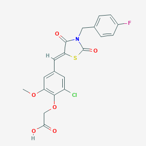molecular formula C20H15ClFNO6S B306978 (2-Chloro-4-{[3-(4-fluorobenzyl)-2,4-dioxo-1,3-thiazolidin-5-ylidene]methyl}-6-methoxyphenoxy)acetic acid 