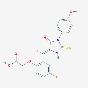 molecular formula C19H15BrN2O5S B306989 (4-Bromo-2-{[1-(4-methoxyphenyl)-5-oxo-2-thioxo-4-imidazolidinylidene]methyl}phenoxy)acetic acid 