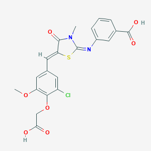 molecular formula C21H17ClN2O7S B306990 3-({5-[4-(Carboxymethoxy)-3-chloro-5-methoxybenzylidene]-3-methyl-4-oxo-1,3-thiazolidin-2-ylidene}amino)benzoic acid 
