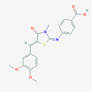 molecular formula C20H18N2O5S B306996 4-{[5-(3,4-Dimethoxybenzylidene)-3-methyl-4-oxo-1,3-thiazolidin-2-ylidene]amino}benzoic acid 