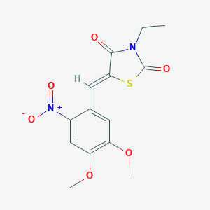 molecular formula C14H14N2O6S B306997 3-Ethyl-5-{2-nitro-4,5-dimethoxybenzylidene}-1,3-thiazolidine-2,4-dione 